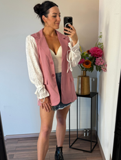 Oversized Blazer | Print Mouwtjes | Roze/Wit | Nieuw