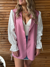 Oversized Blazer | Print Mouwtjes | Roze/Wit | Nieuw