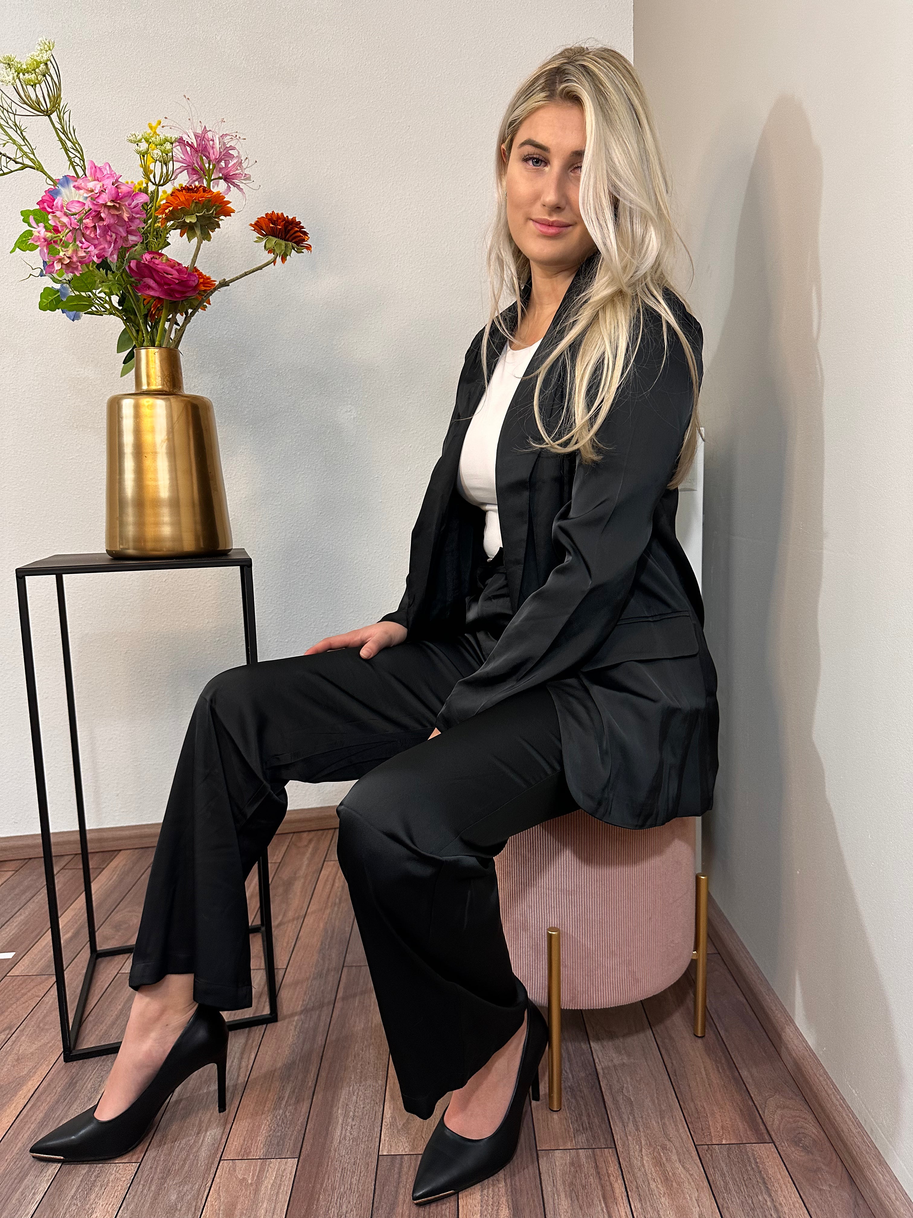 Oversized Satijnen blazer + pantalon broek - Black