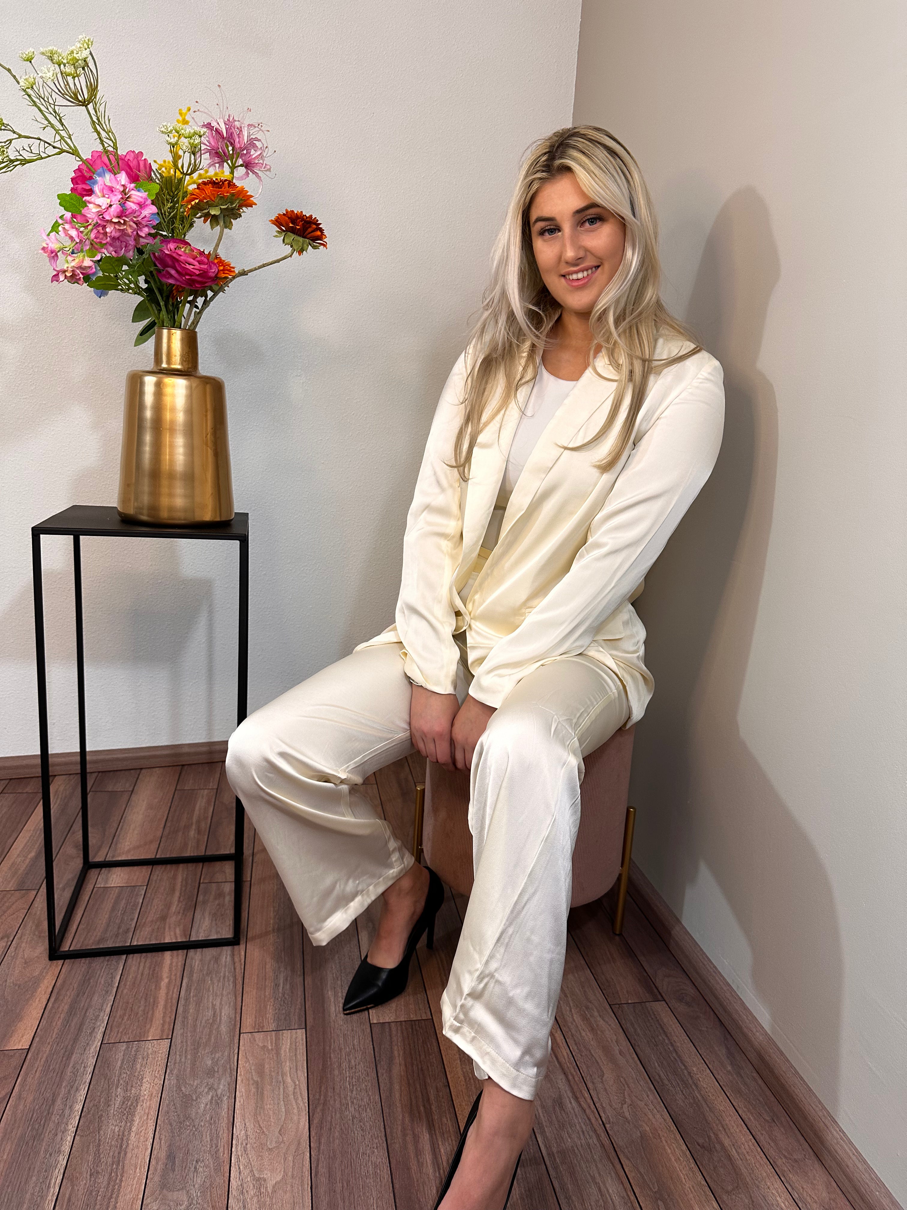 Oversized Satijnen blazer + pantalon broek - Vanilla