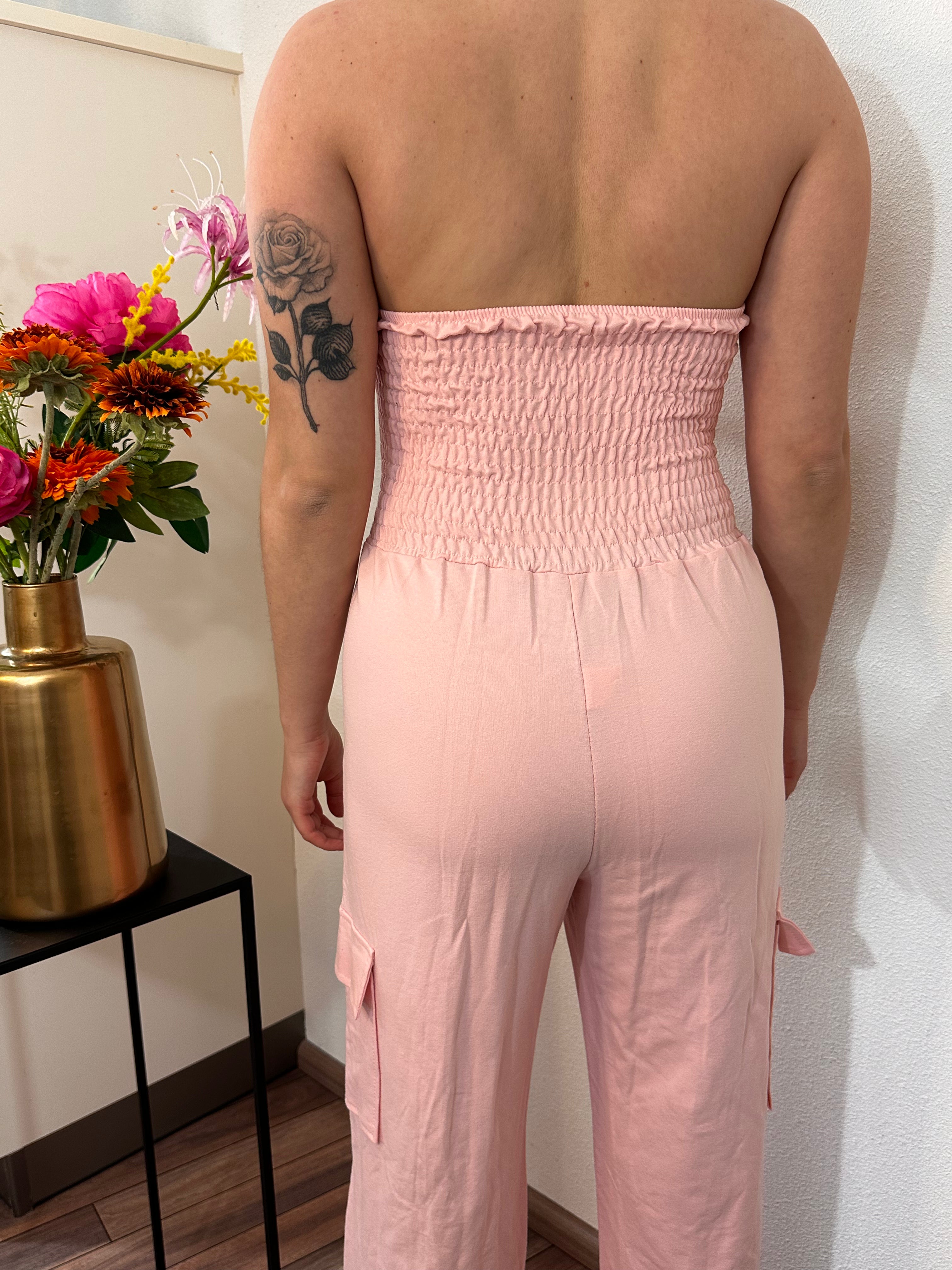 Strapless jumpsuit cargo - Pink