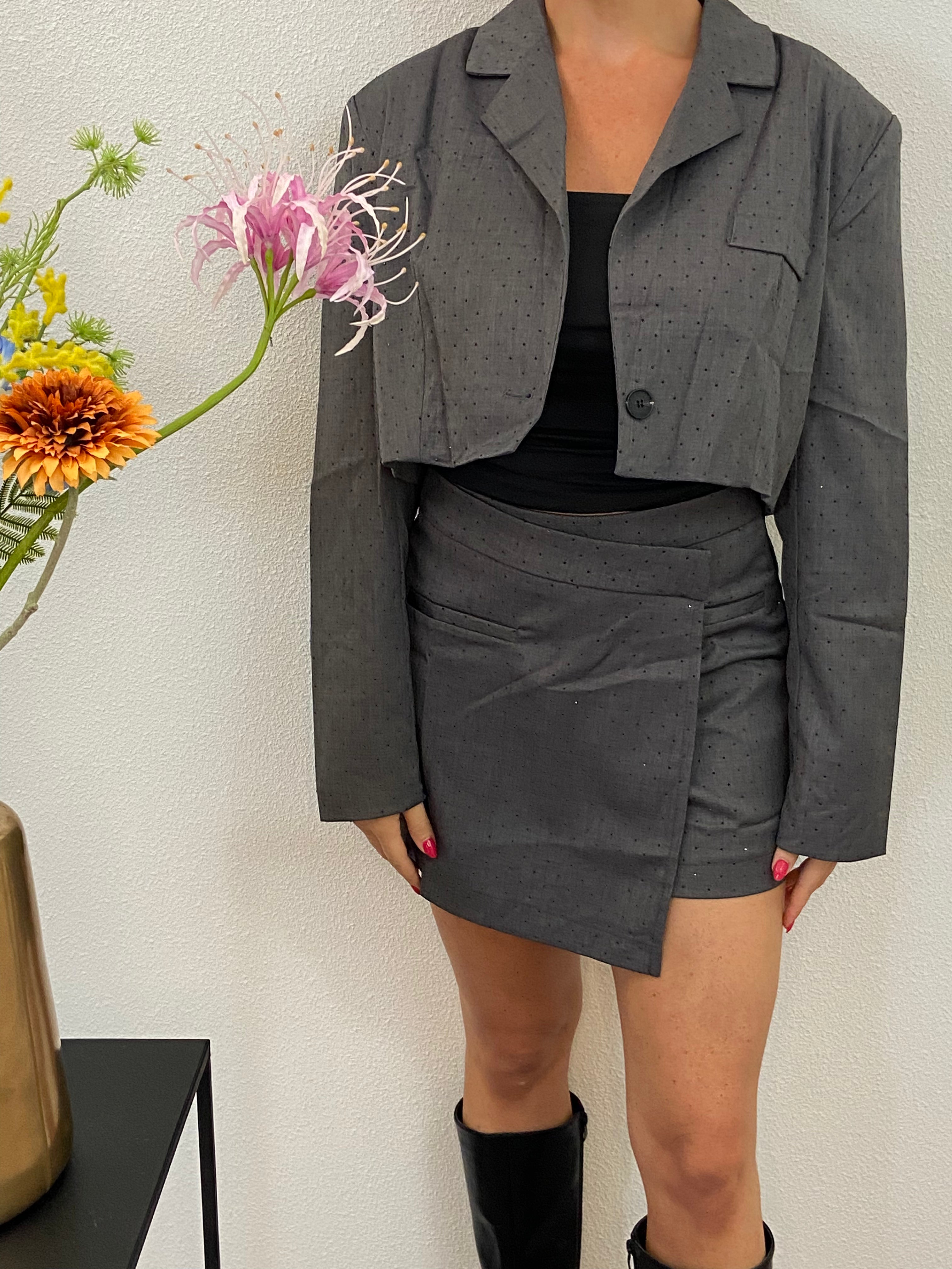 Blazer & Skort Set | Subtiele Zwarte Glitter