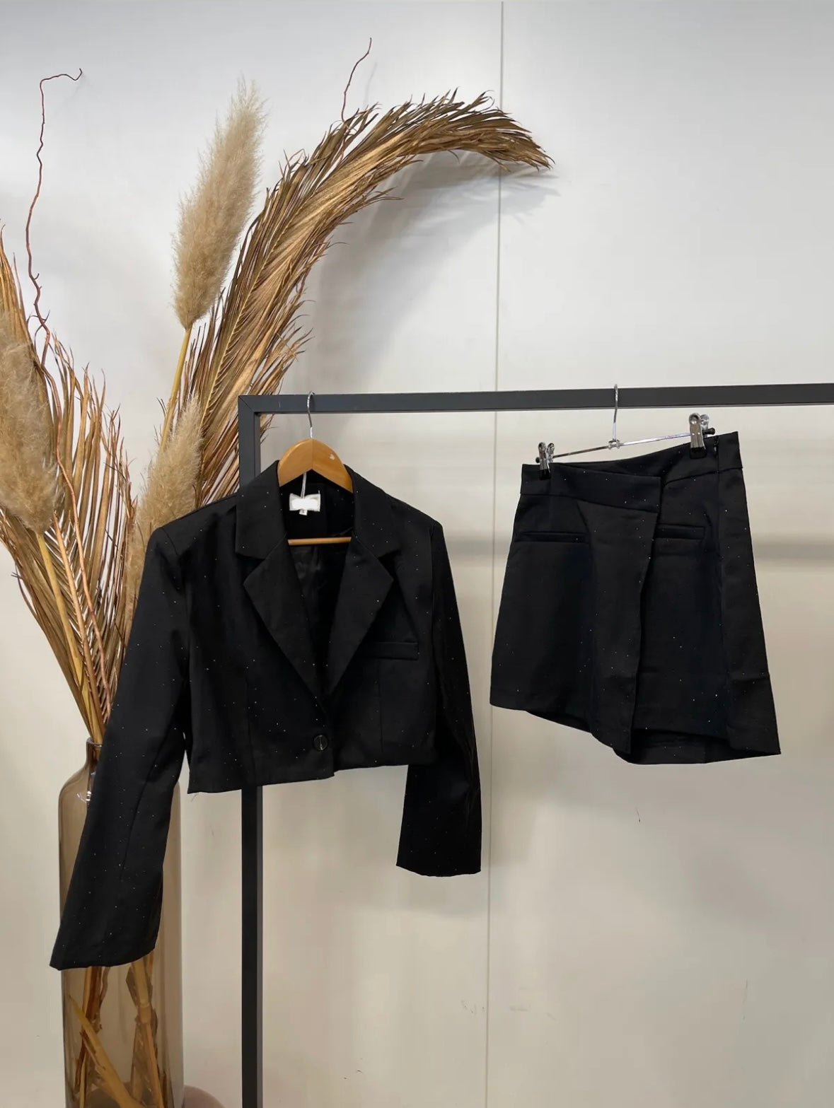 Blazer & Skort Set | Subtiele Zwarte Glitter