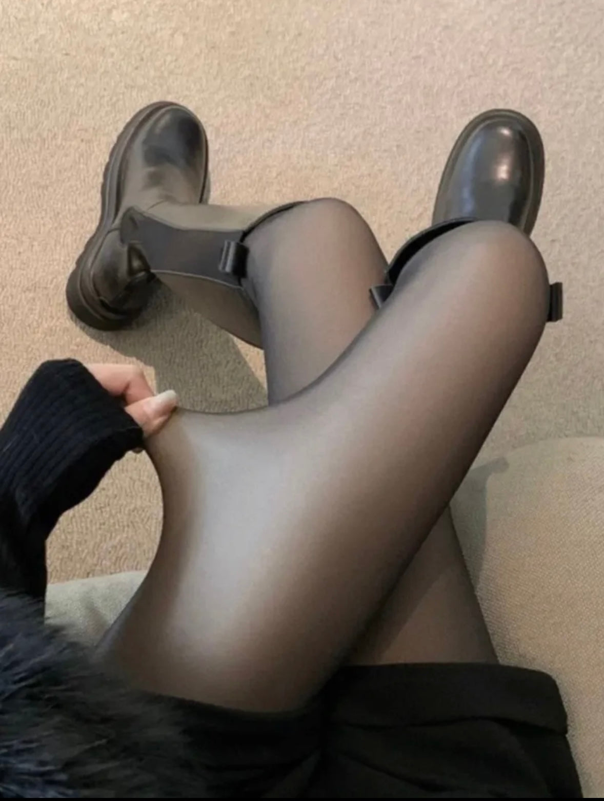 Panty met Dikke fleece stof - Zwart